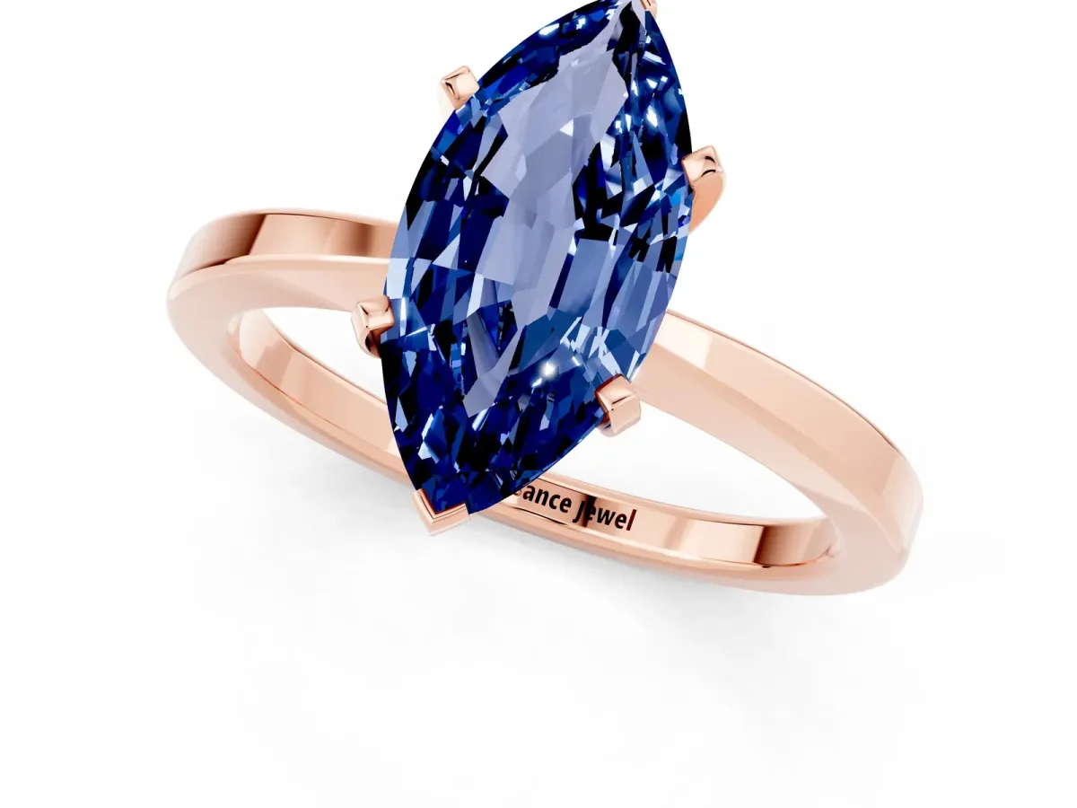 Marquise Cut Blue Sapphire Solitaire Engagement Ring with Classic Band and Four-Prong Setting Rose gold