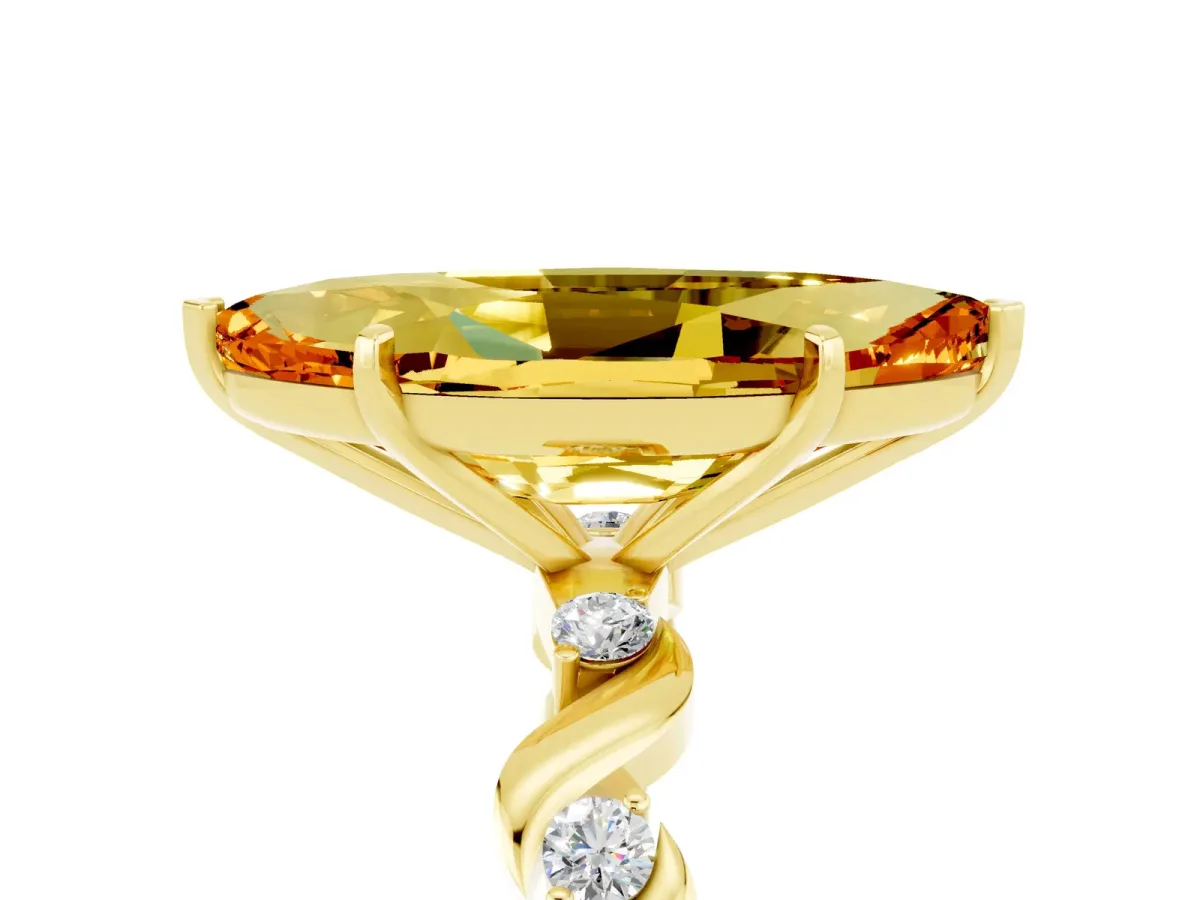 Marquise Cut Citrine Solitaire Twisted Band with Round Accents and Prong Setting Yellow gold