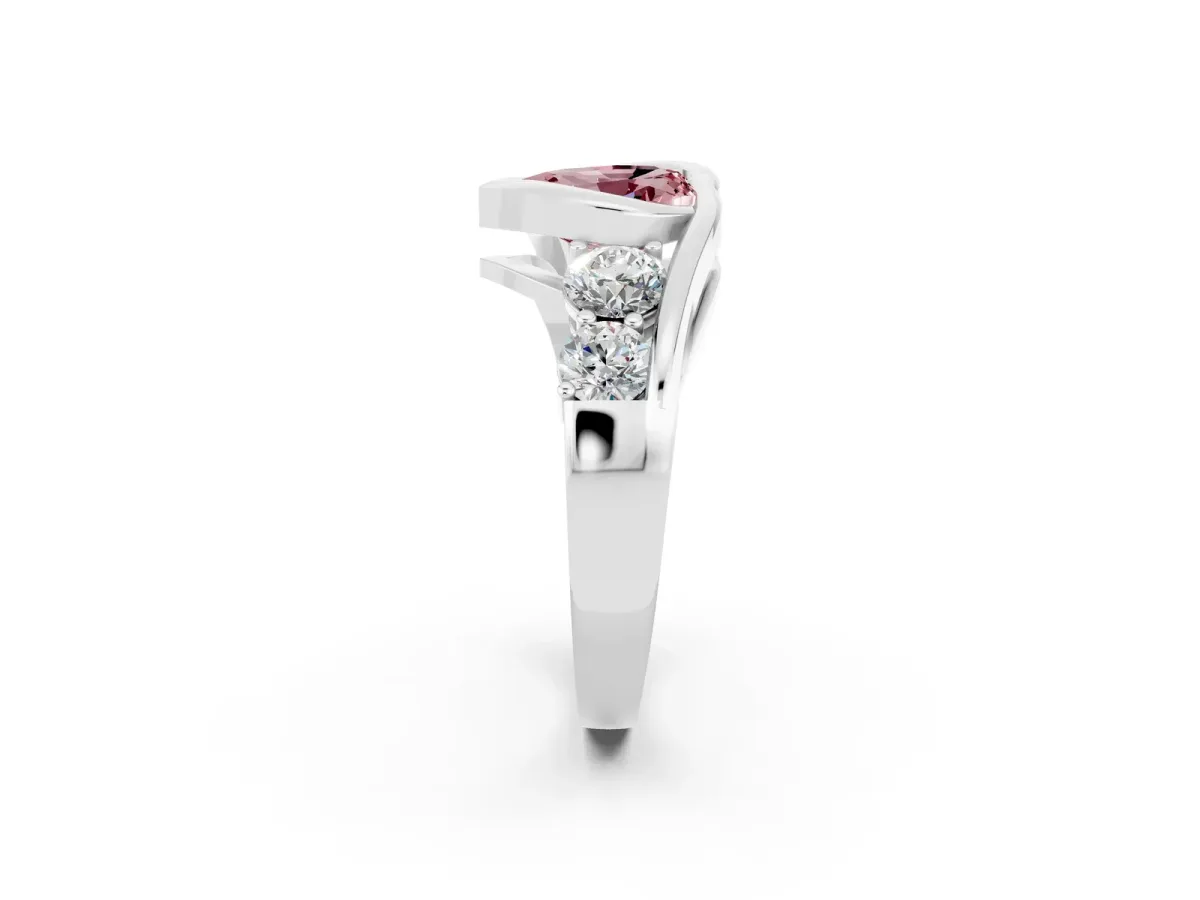 Bezel Set Heart Cut Morganite Bypass Ring with Round Accents Platinum