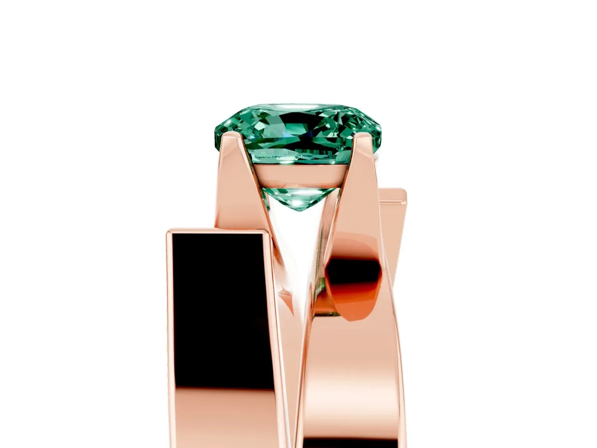 Modern Tension Set Cushion Cut Green Sapphire Solitaire Wide Band Ring Rose gold
