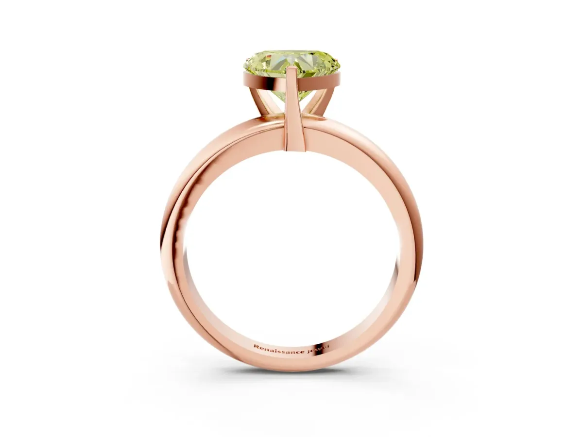 Fancy Yellow Heart Cut Diamond Solitaire Engagement Ring with Round Band and Four-Prong Setting Rose gold