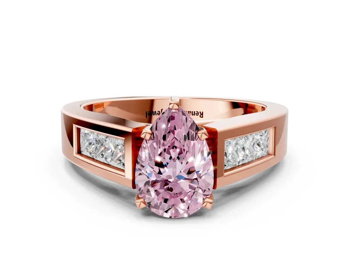 Fancy Pink Pear Cut Cut Channel Set Solitaire Ring with Four-Prong Setting Rose gold