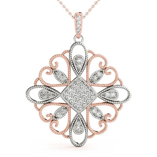 Pavé Round Diamond Filigree Pendant with Milgrain Detail Rose gold