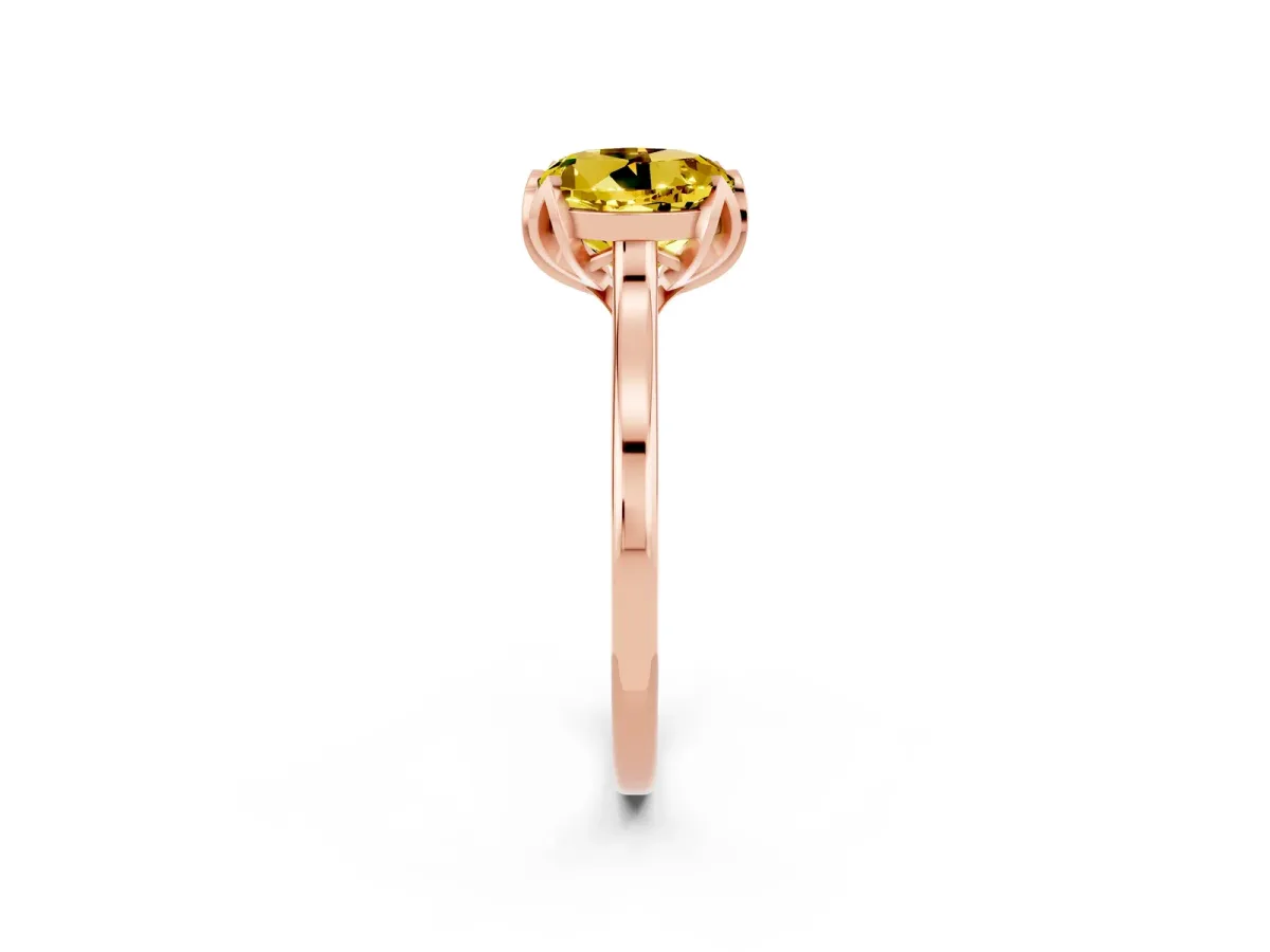 Round Cut Yellow Sapphire Solitaire Ring with Flower Prong Setting and Classic Band Rose gold