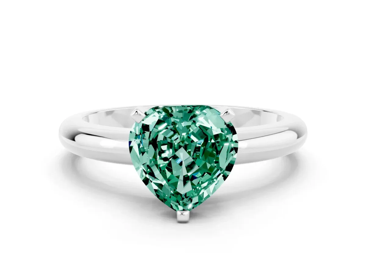 Heart Cut Green Sapphire Solitaire Engagement Ring with Round Band and Four-Prong Setting Platinum