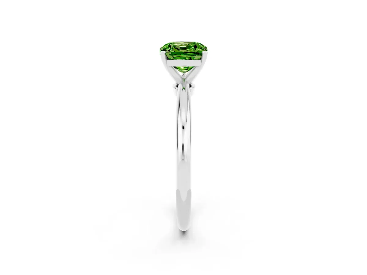 Cushion Cut Peridot Solitaire Ring with Six-Prong Setting and Classic Band Silver