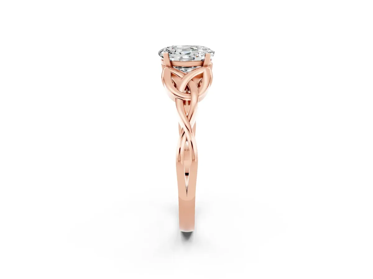 Oval Cut Moissanite Solitaire Engagement Ring with Celtic Knot Band and Four-Prong Setting Rose gold