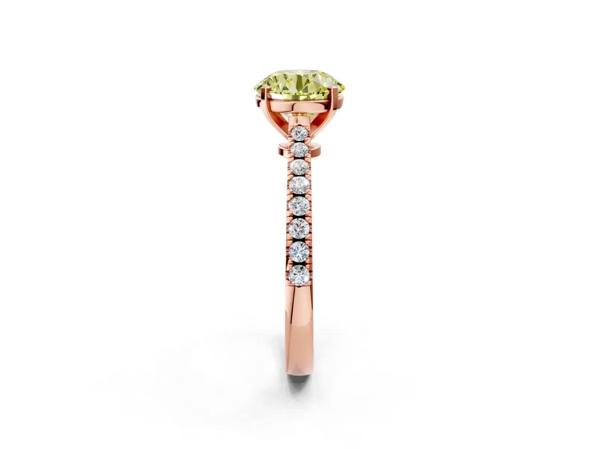 Fancy Yellow Asscher Cut Cut Solitaire Diamond Engagement Ring with Pave Band and Four-Prong Setting Rose gold