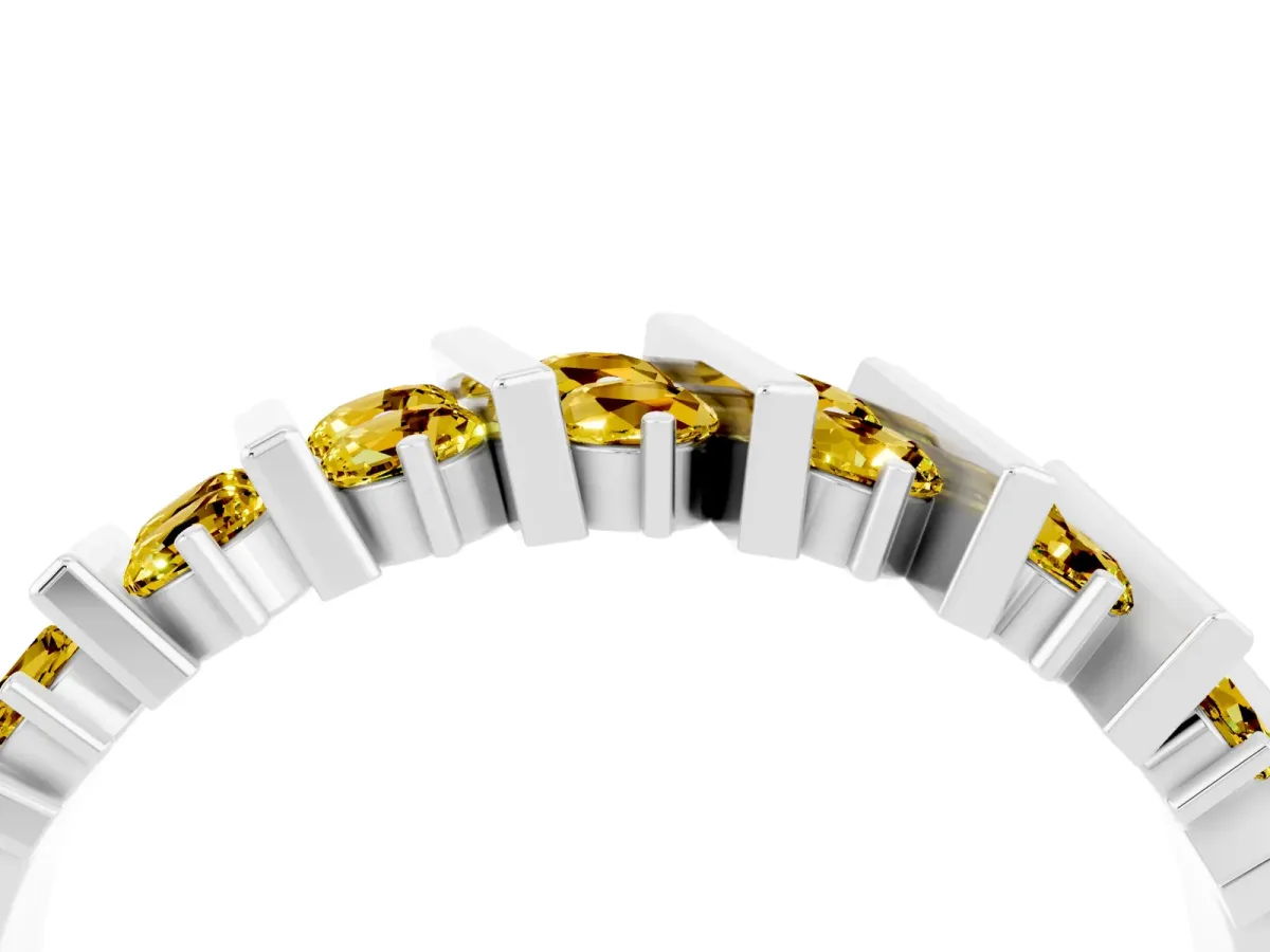 Channel Set Round Yellow Sapphire Anniversary Band with Vertical Prongs White gold