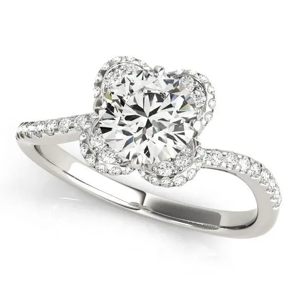 Round Cut Halo Diamond Engagement Ring with Twisted Pave Band and Four-Prong Setting White gold