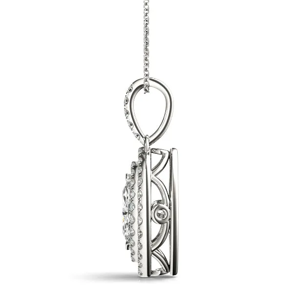 Marquise Diamond Halo Pendant with Pavé Setting White gold