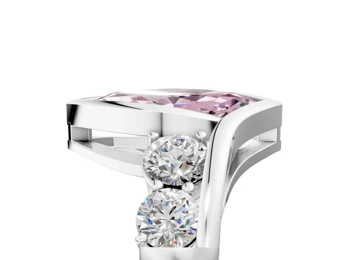 Fancy Pink Bezel Set Marquise Cut Diamond Bypass Ring with Round Accents Platinum