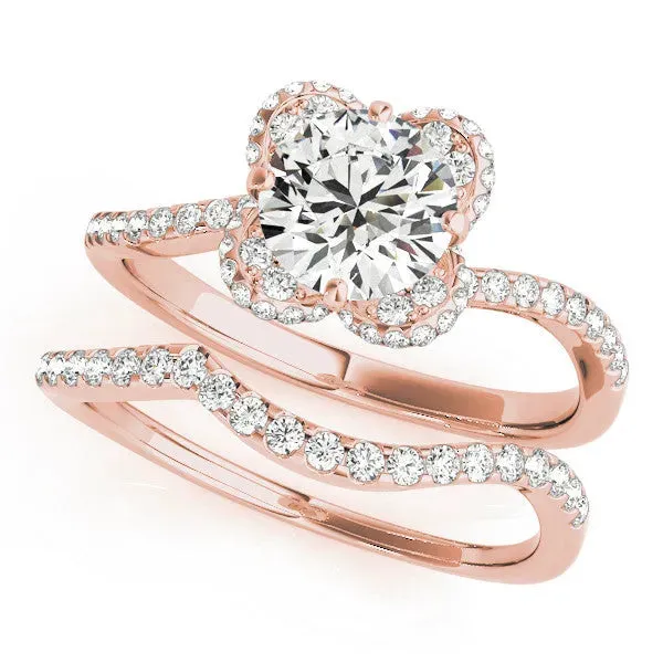 Round Cut Halo Diamond Engagement Ring with Twisted Pave Band and Four-Prong Setting Rose gold