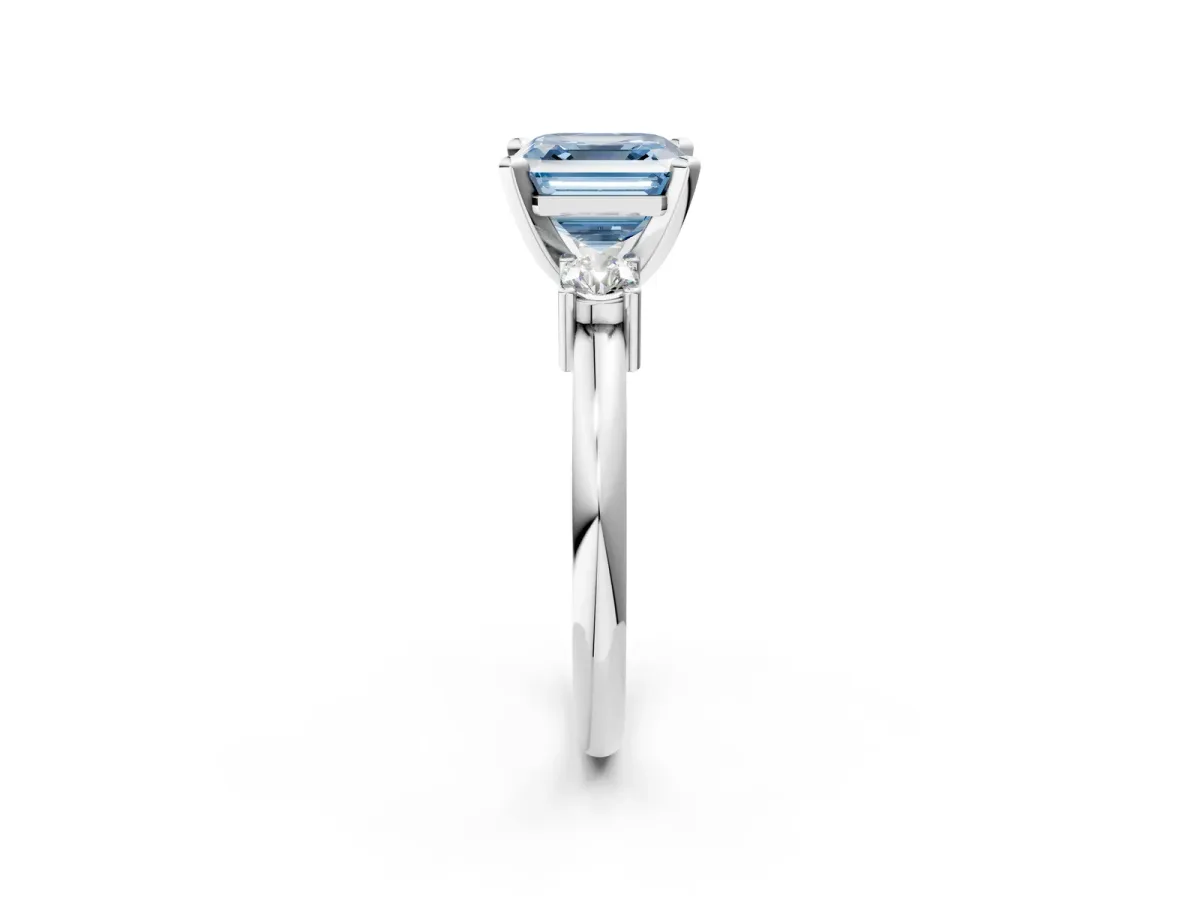 Fancy Blue Three-Stone Asscher Cut Cut Diamond Solitaire with Prong Setting and Classic Band Platinum