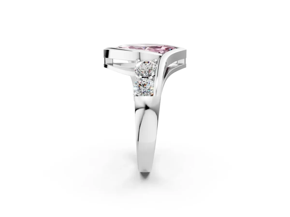 Fancy Pink Bezel Set Marquise Cut Diamond Bypass Ring with Round Accents Platinum