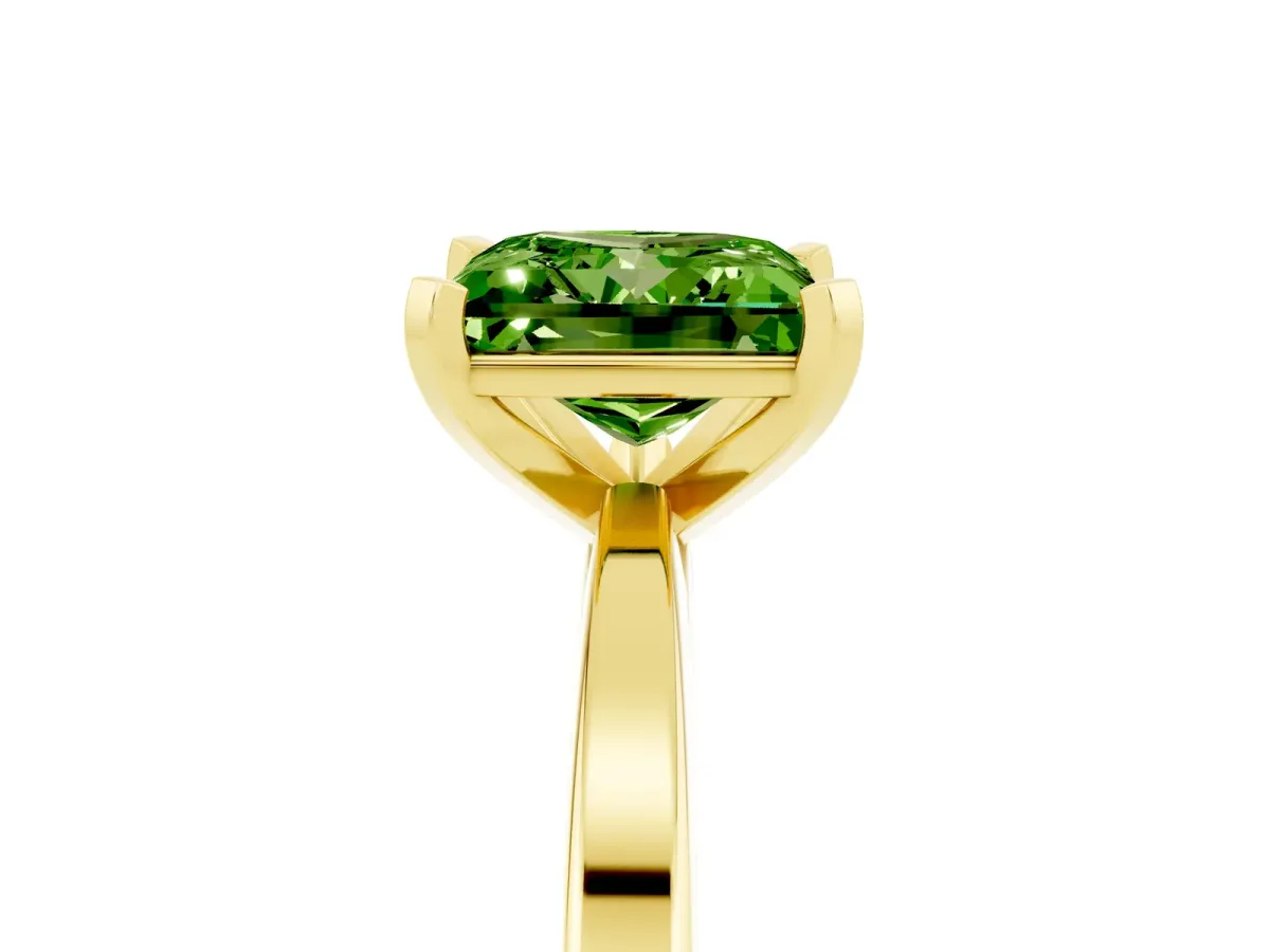 Princess Cut Peridot Solitaire Engagement Ring with Classic Band and Four-Prong Setting Yellow gold