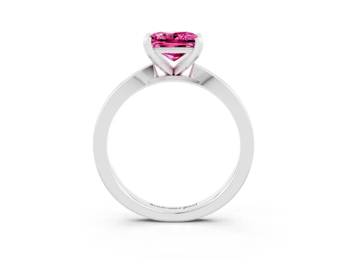 Princess Cut Pink Sapphire Solitaire Engagement Ring with Classic Band and Four-Prong Setting White gold