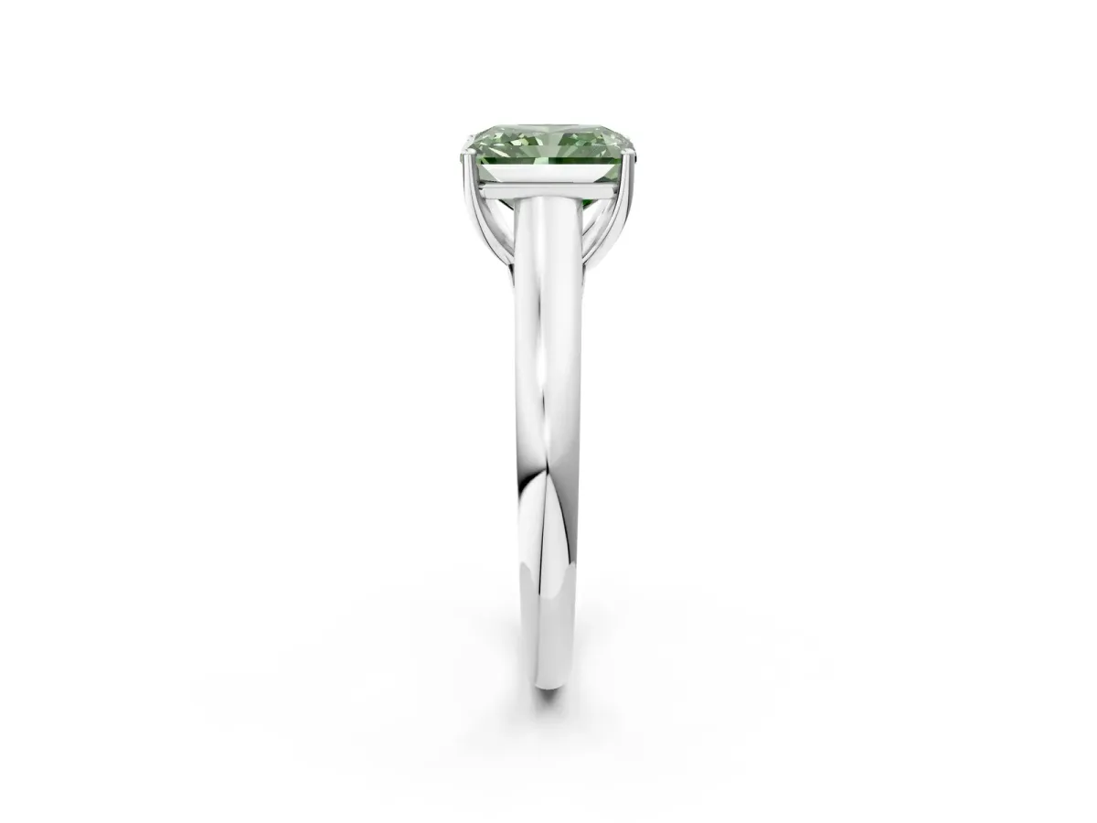 Fancy Green Radiant Cut Solitaire Engagement Ring with Tapered Band and Four-Prong Setting Platinum
