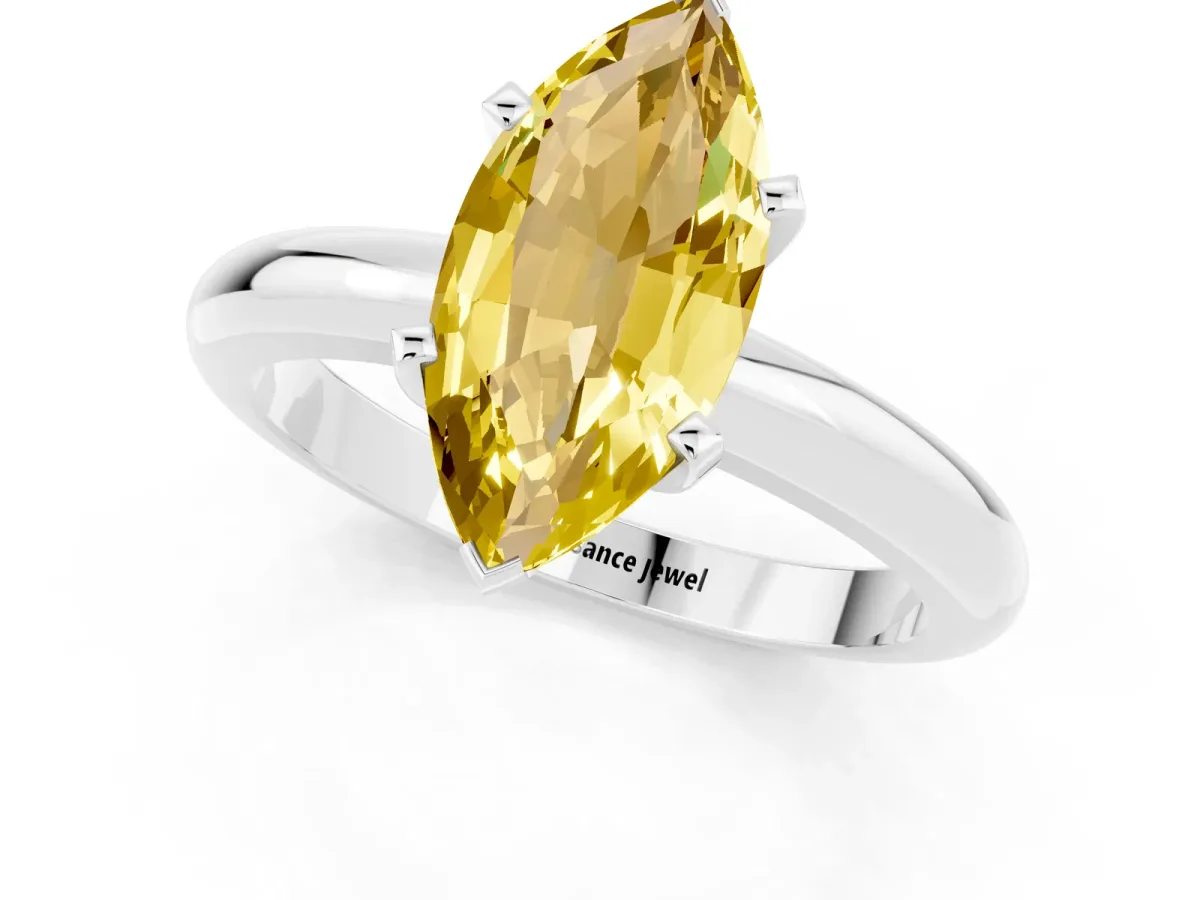 Marquise Cut Yellow Sapphire Solitaire Engagement Ring with Round Band and Four-Prong Setting Platinum