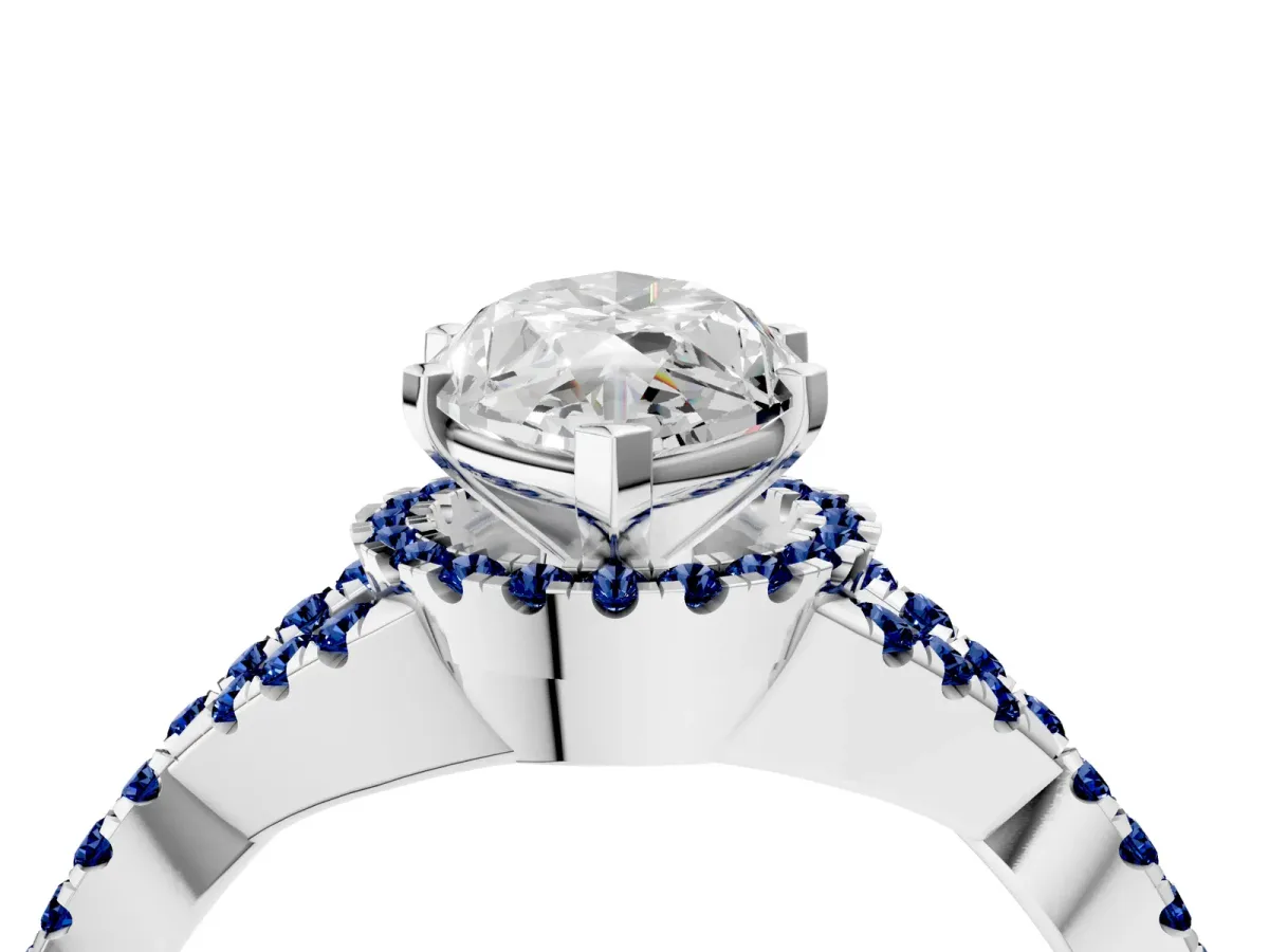 Marquise Cut Diamond Blue Sapphire Halo Twist Band Solitaire Prong Setting Ring White gold