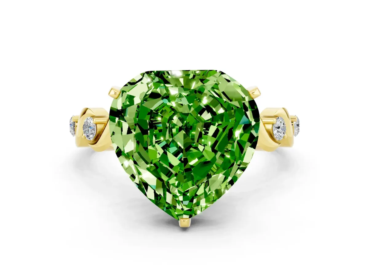 Heart Cut Peridot Solitaire Twisted Band with Round Accents and Prong Setting Yellow gold