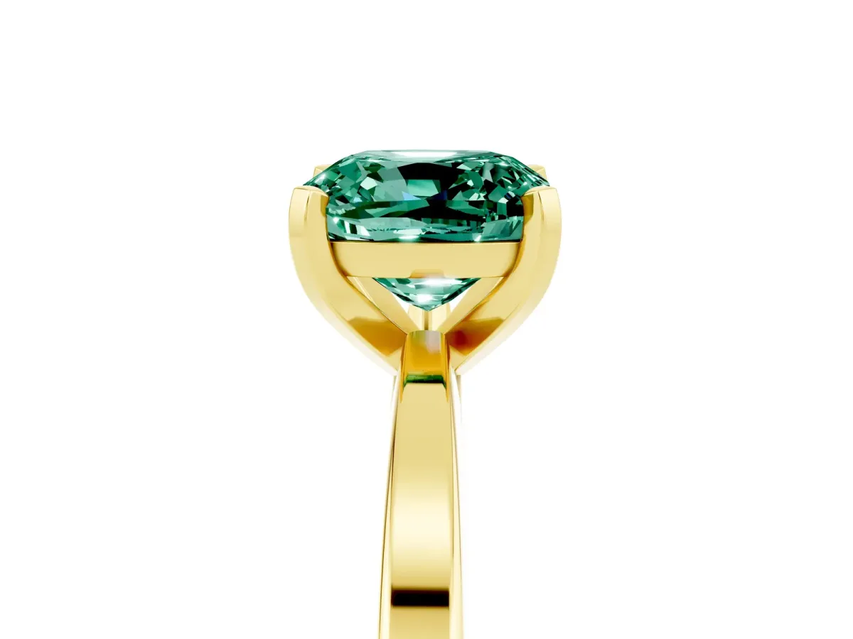 Cushion Cut Green Sapphire Solitaire Engagement Ring with Classic Band and Four-Prong Setting Yellow gold