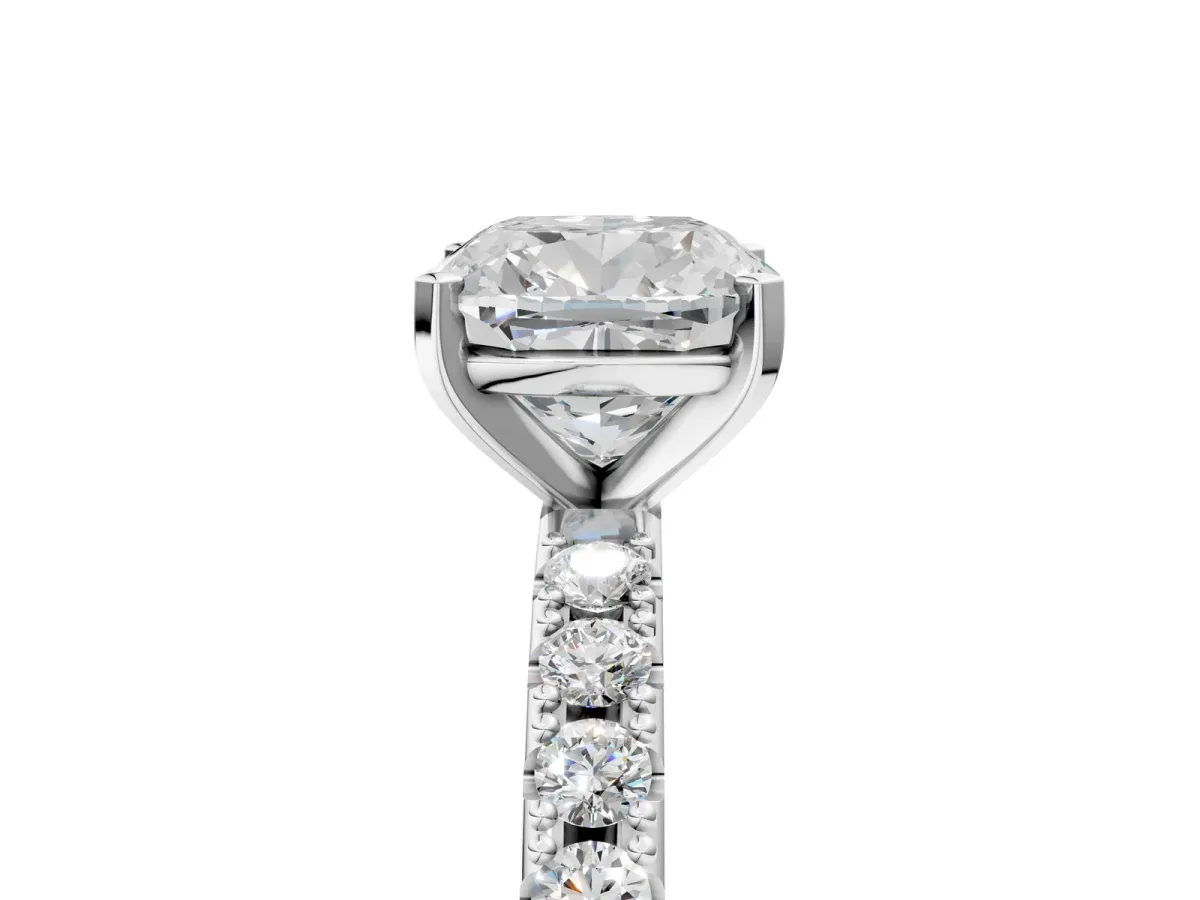 Cushion Cut Diamond Solitaire Pavé Band with Four-Prong Setting Silver