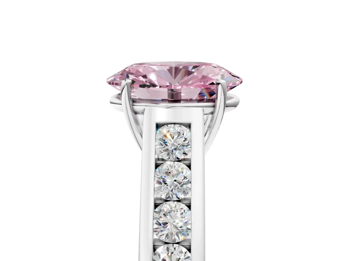 Fancy Pink Oval Cut Brilliant Channel-Set Solitaire Ring with Four-Prong Setting White gold