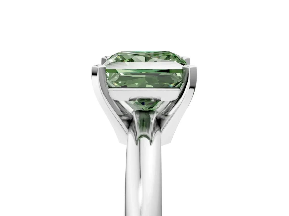 Fancy Green Princess Cut Diamond Solitaire Engagement Ring with Round Band and Four-Prong Setting White gold