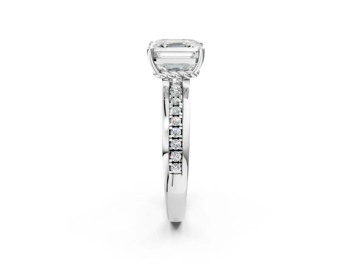 Asscher Cut Solitaire Diamond Ring with Channel Set Band and Six-Prong Setting Platinum