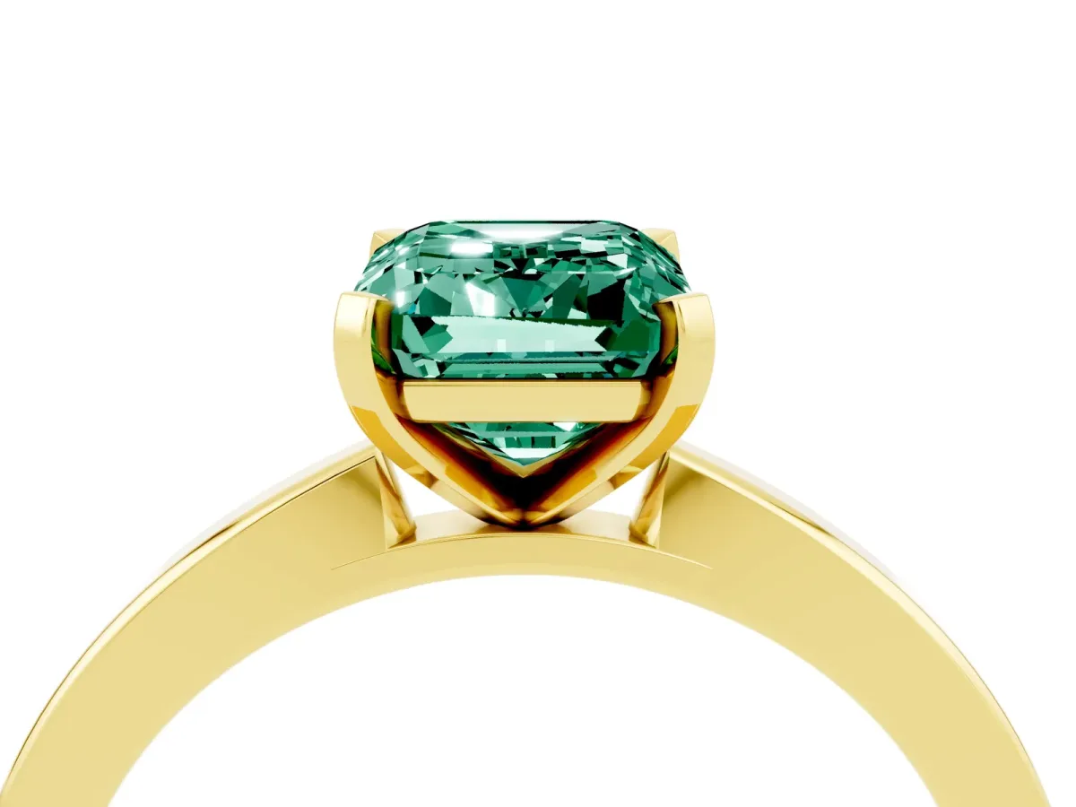 Emerald Cut Green Sapphire Solitaire Engagement Ring with Classic Band and Four-Prong Setting Yellow gold