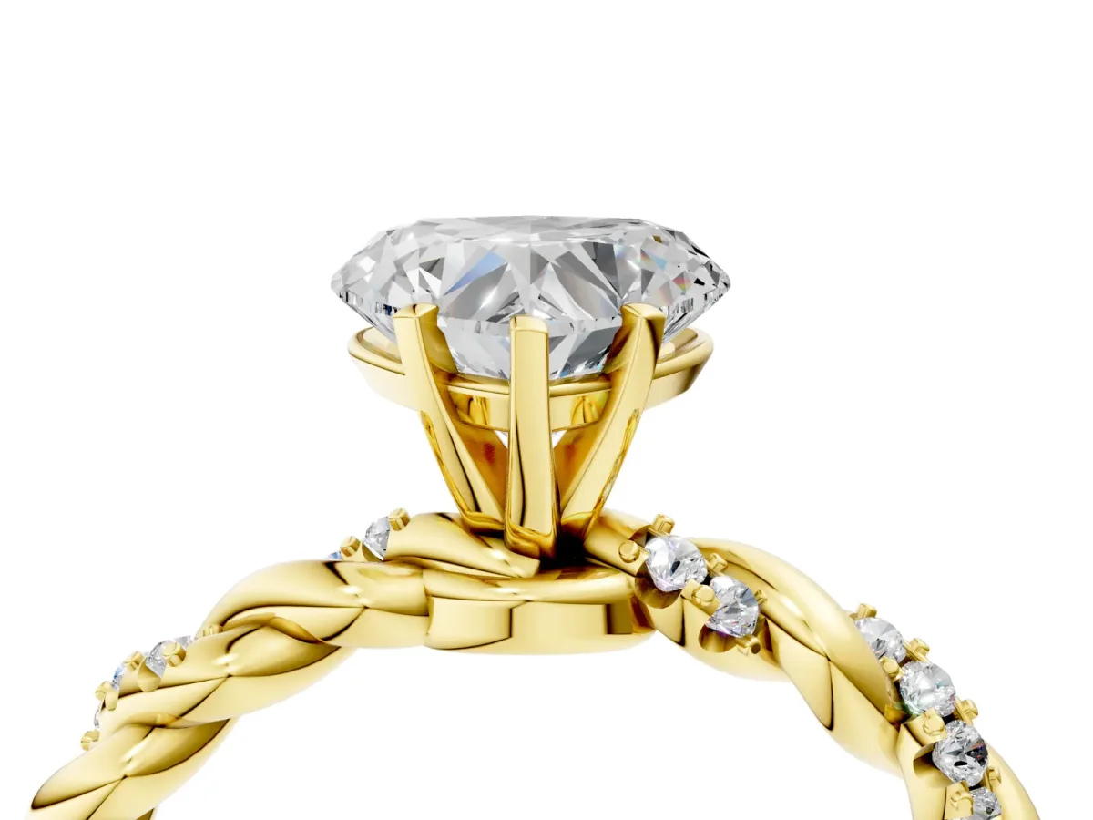 Heart Cut Diamond Solitaire Ring with Twisted Band and Pavé Accents Yellow gold
