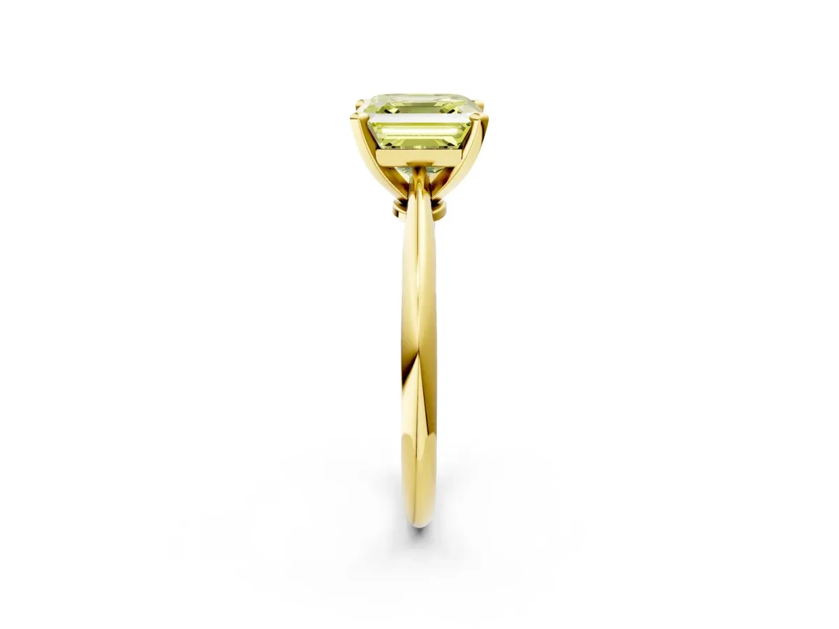 Fancy Yellow Asscher Cut Diamond Solitaire Engagement Ring with Classic Band and Four-Prong Setting Yellow gold
