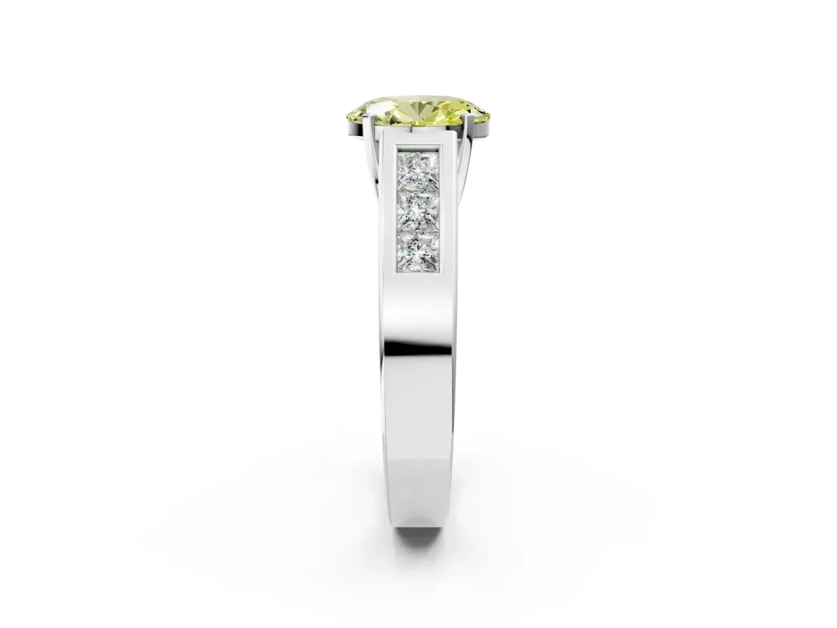 Fancy Yellow Oval Cut Cut Channel Set Solitaire Ring with Four-Prong Setting White gold