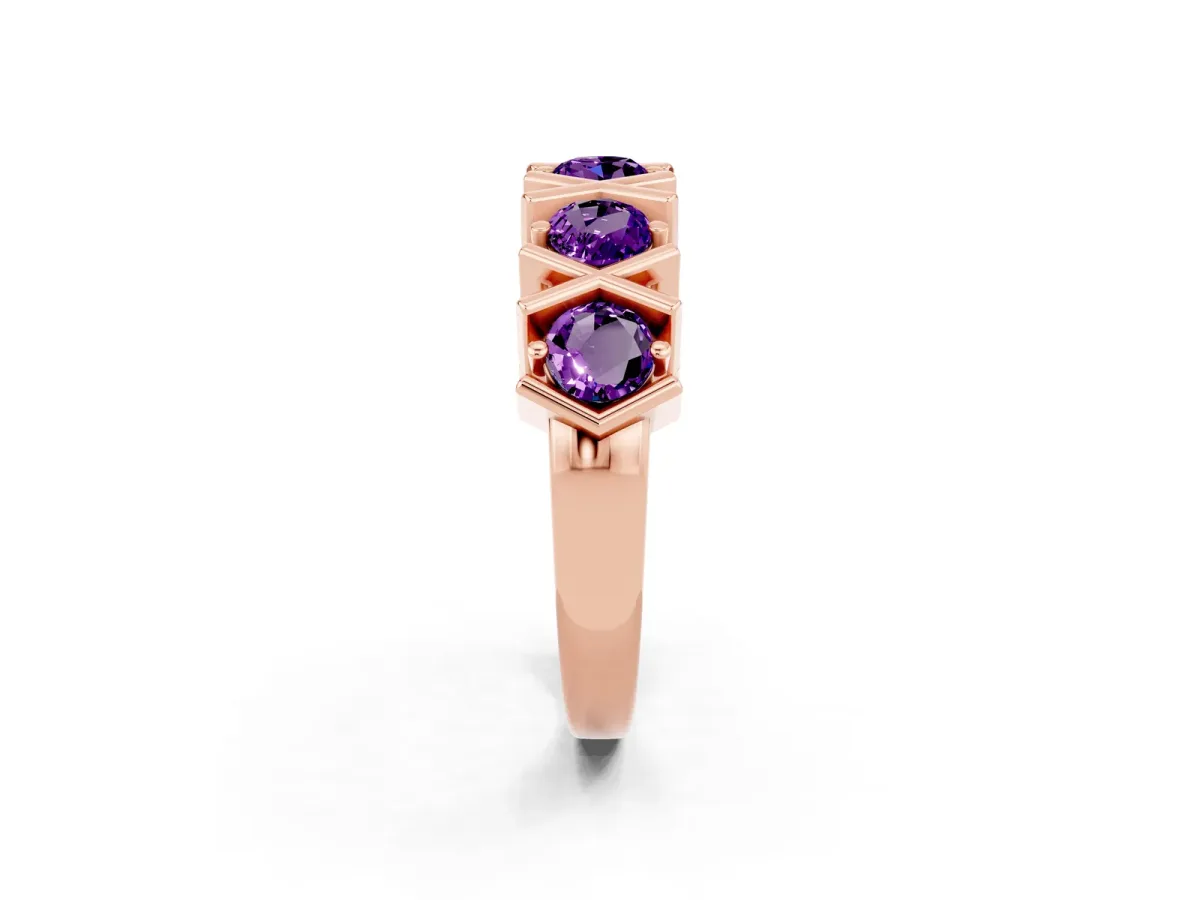 Round Amethyst Channel Set Band with X-Prong Detail Rose gold