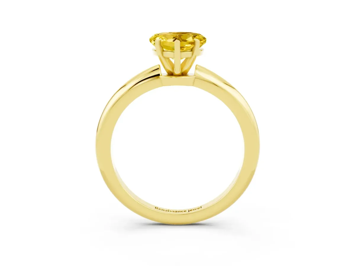Heart Cut Yellow Sapphire Solitaire Ring with Six-Prong Setting and Classic Band Yellow gold