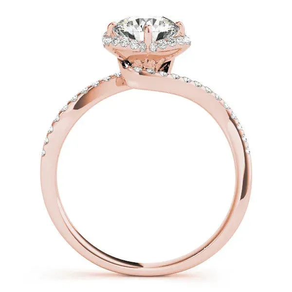 Round Cut Halo Diamond Engagement Ring with Twisted Pave Band and Four-Prong Setting Rose gold