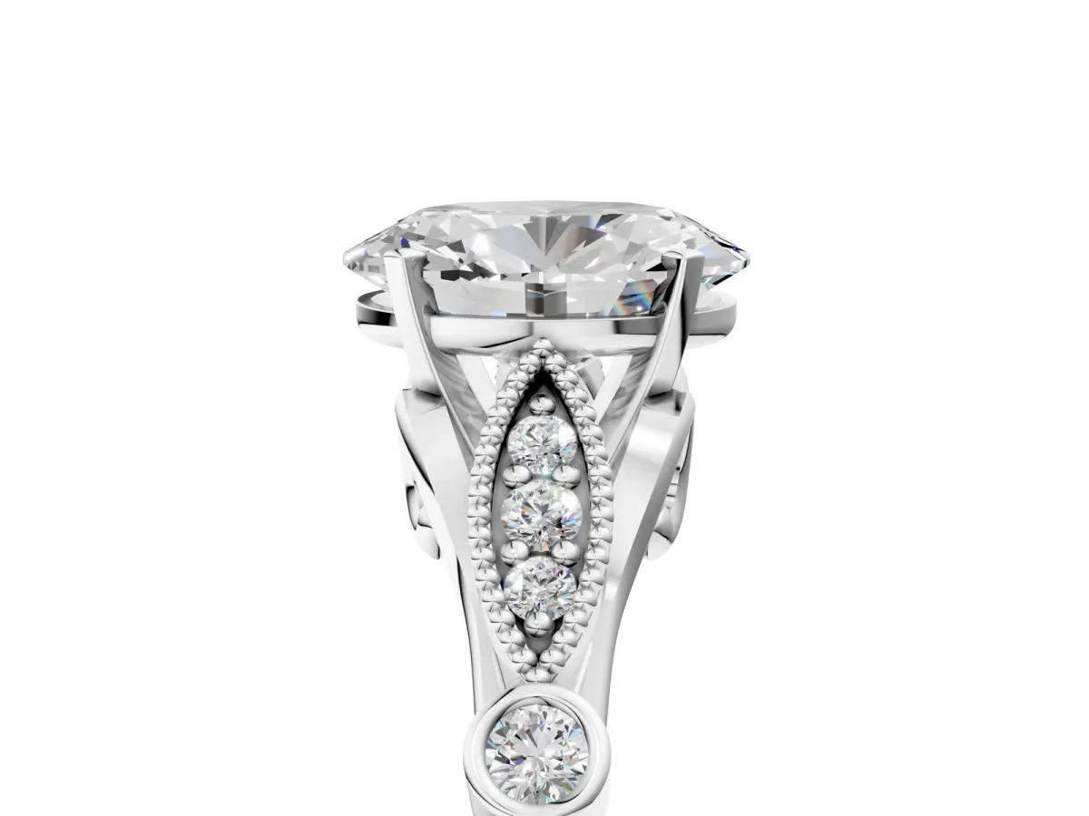 Oval Cut Cut Diamond with Milgrain Marquise and Bezel Accents on a Solitaire Band with Prong Setting Silver
