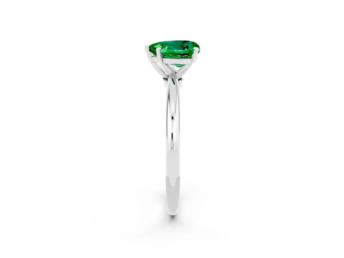 Heart Cut Emerald Solitaire Ring with Six-Prong Setting and Classic Band Platinum