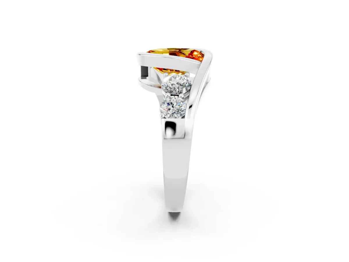 Bezel Set Oval Cut Citrine Bypass Ring with Round Accents Platinum