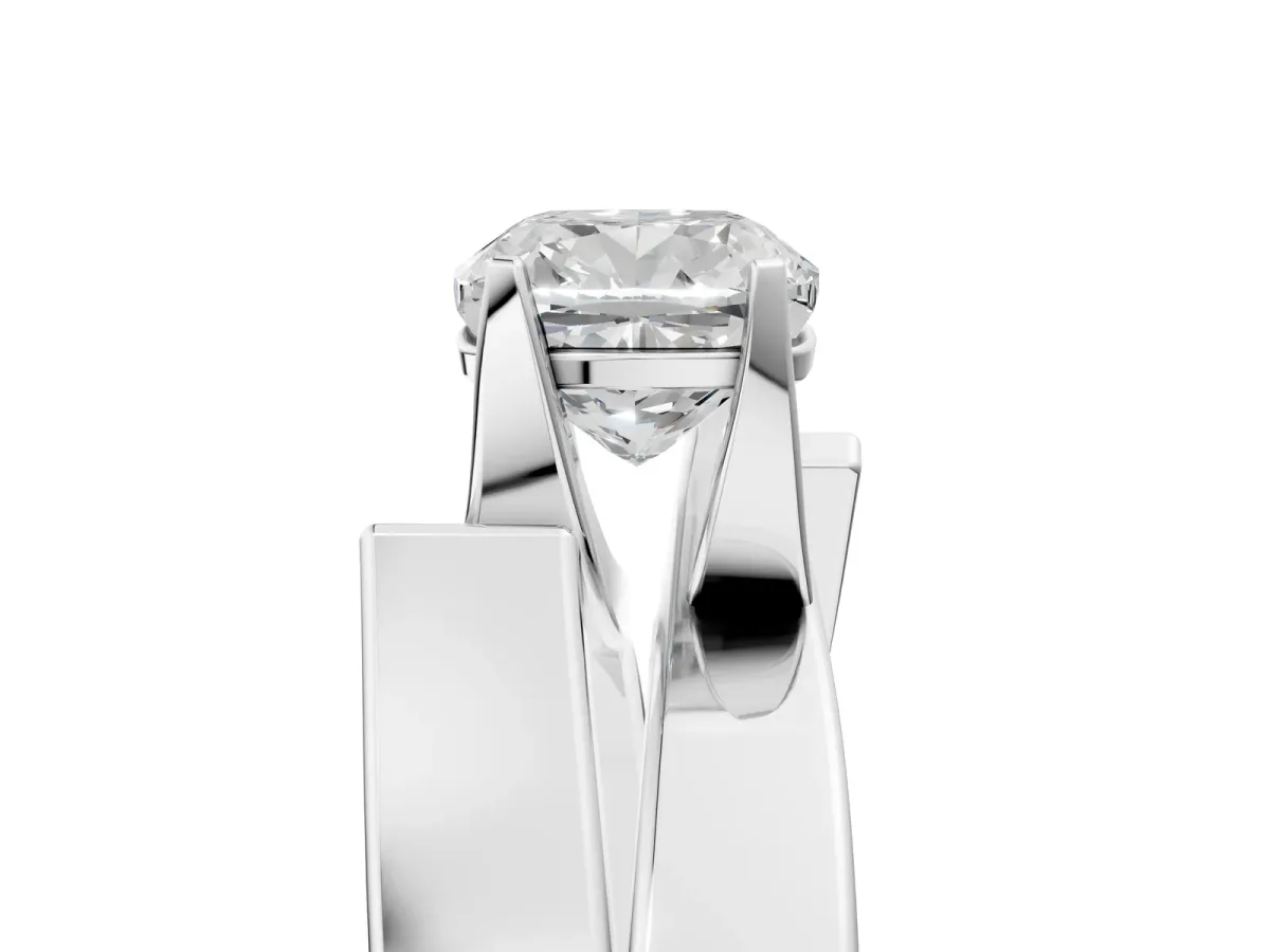 Modern Tension Set Cushion Cut Diamond Solitaire Wide Band Ring Silver