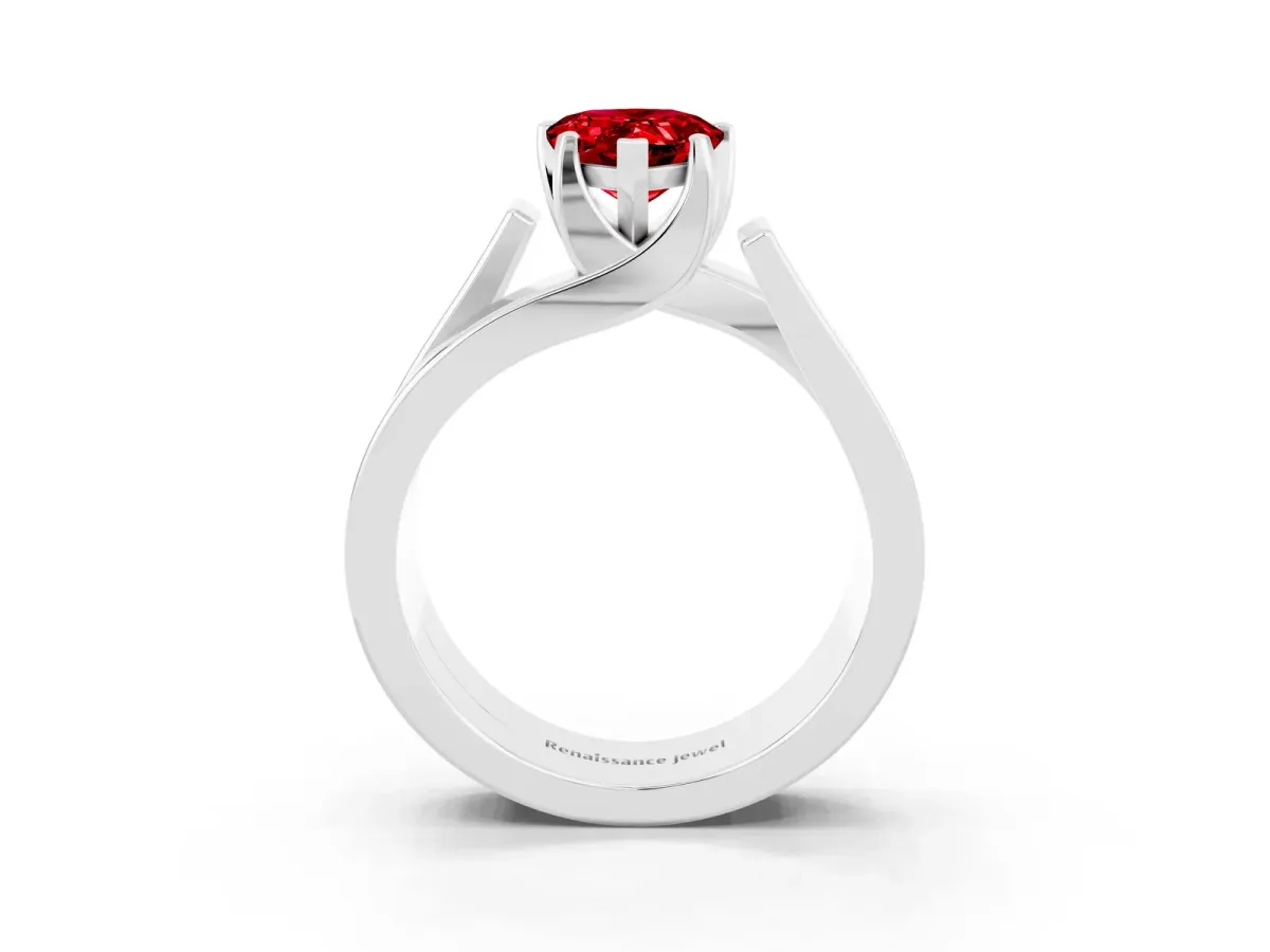 Modern Tension Set Pear Cut Ruby Solitaire Wide Band Ring Platinum