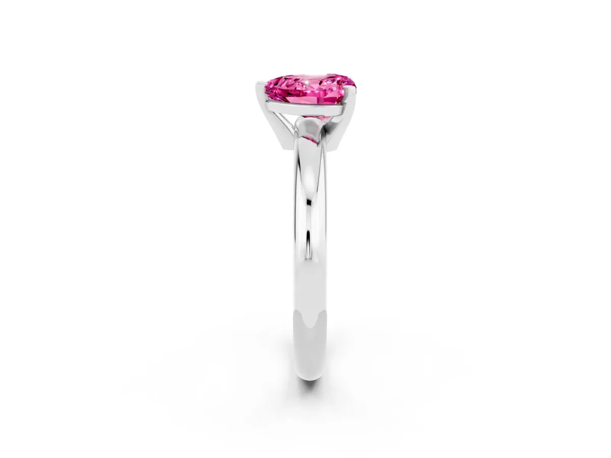 Heart Cut Pink Sapphire Solitaire Engagement Ring with Round Band and Four-Prong Setting White gold