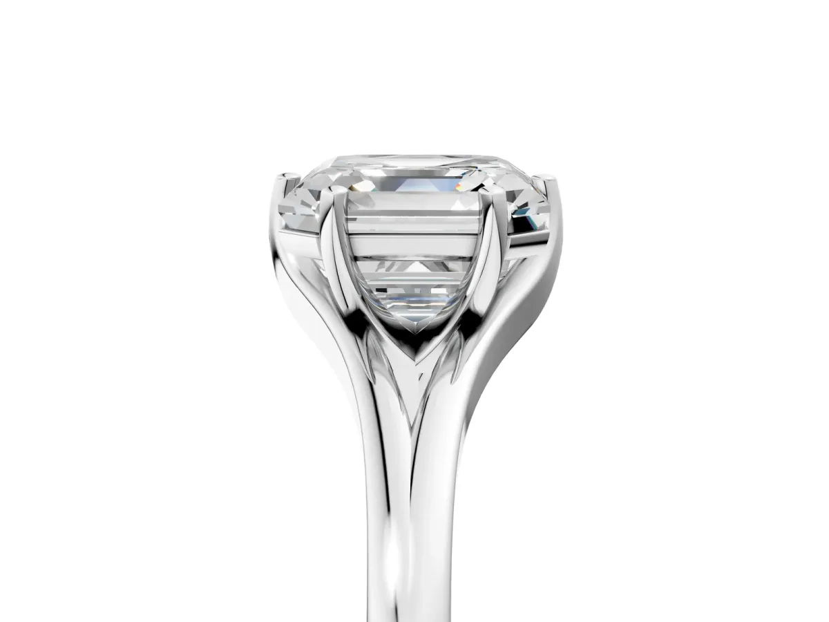 Asscher Cut Solitaire Diamond Ring with Six-Prong Setting and Tapered Band Platinum