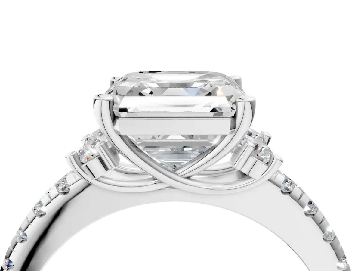 Asscher Cut Diamond Three-Stone Pave Band with Four-Prong Setting Platinum