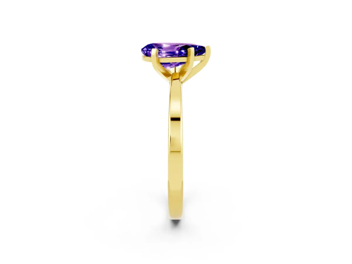 Pear Cut Tanzanite Solitaire Engagement Ring with Classic Band and Four-Prong Setting Yellow gold
