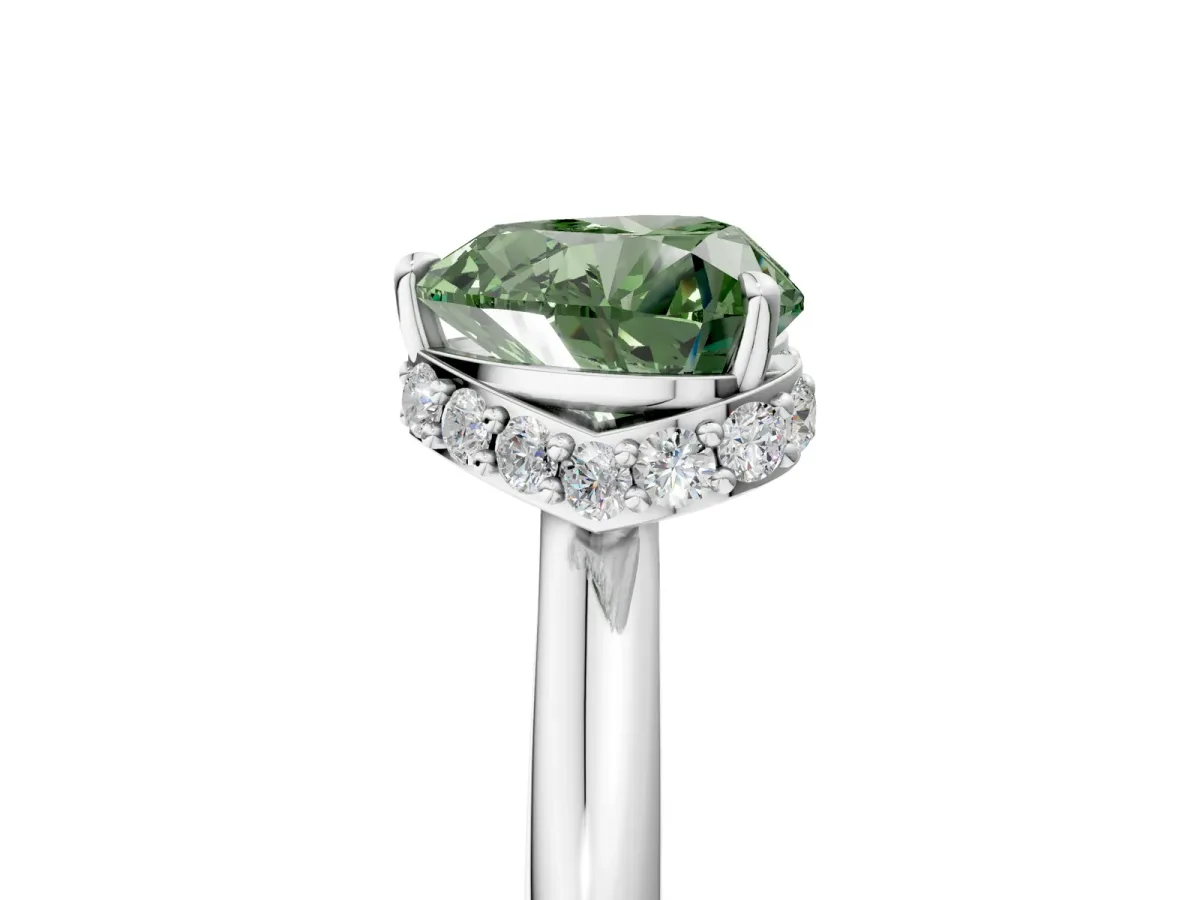 Fancy Green Heart Cut Brilliant Solitaire Engagement Ring with Six-Prong Setting and Classic Band Platinum