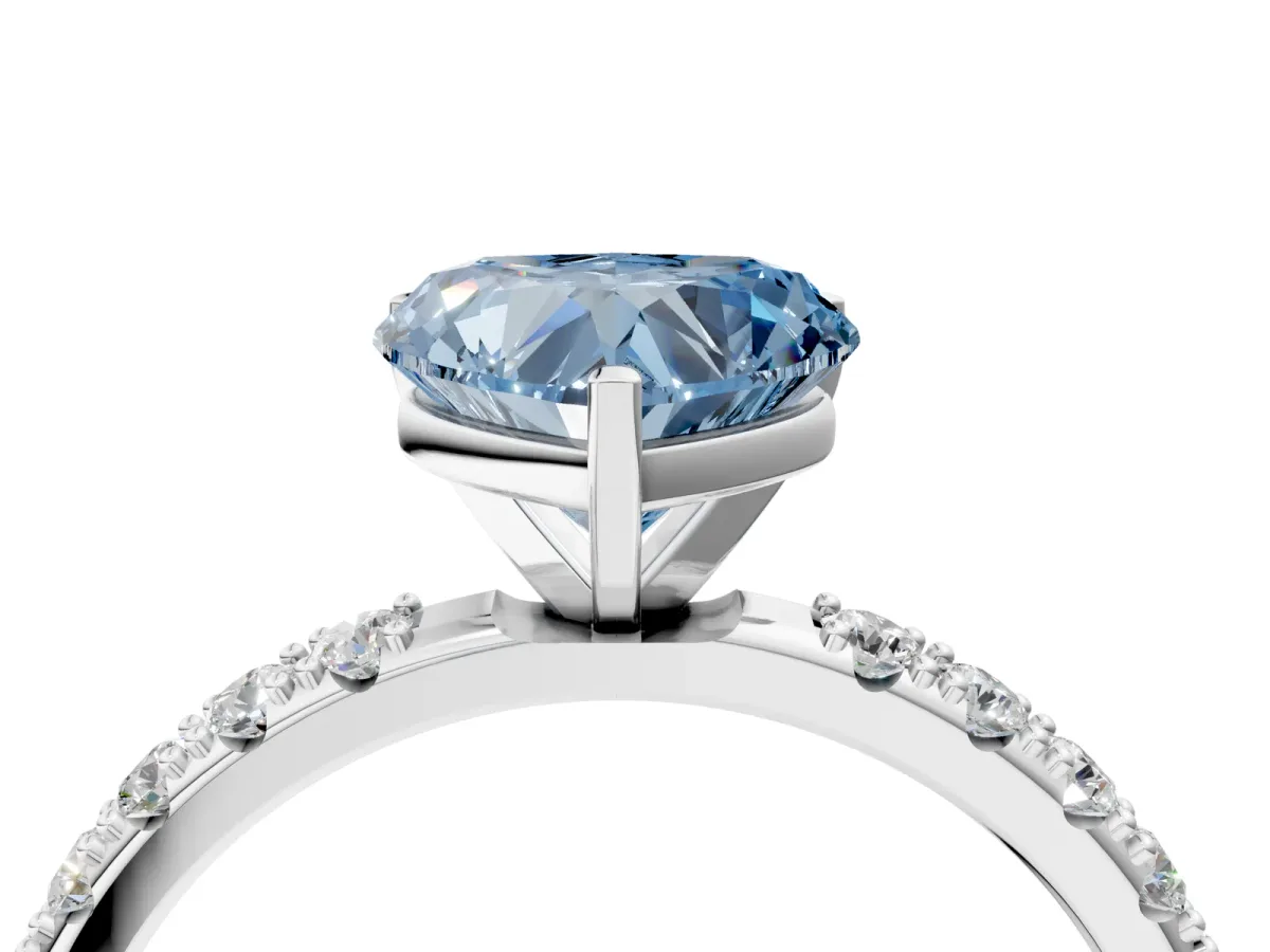 Fancy Blue Heart Cut Diamond Solitaire Pavé Band with Four-Prong Setting Platinum