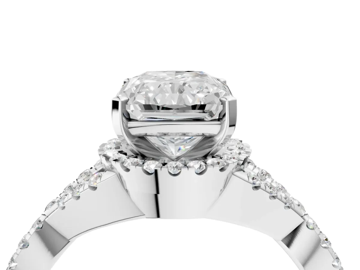 Radiant Cut Diamond Moissanite Halo Twist Band Solitaire Prong Setting Ring White gold