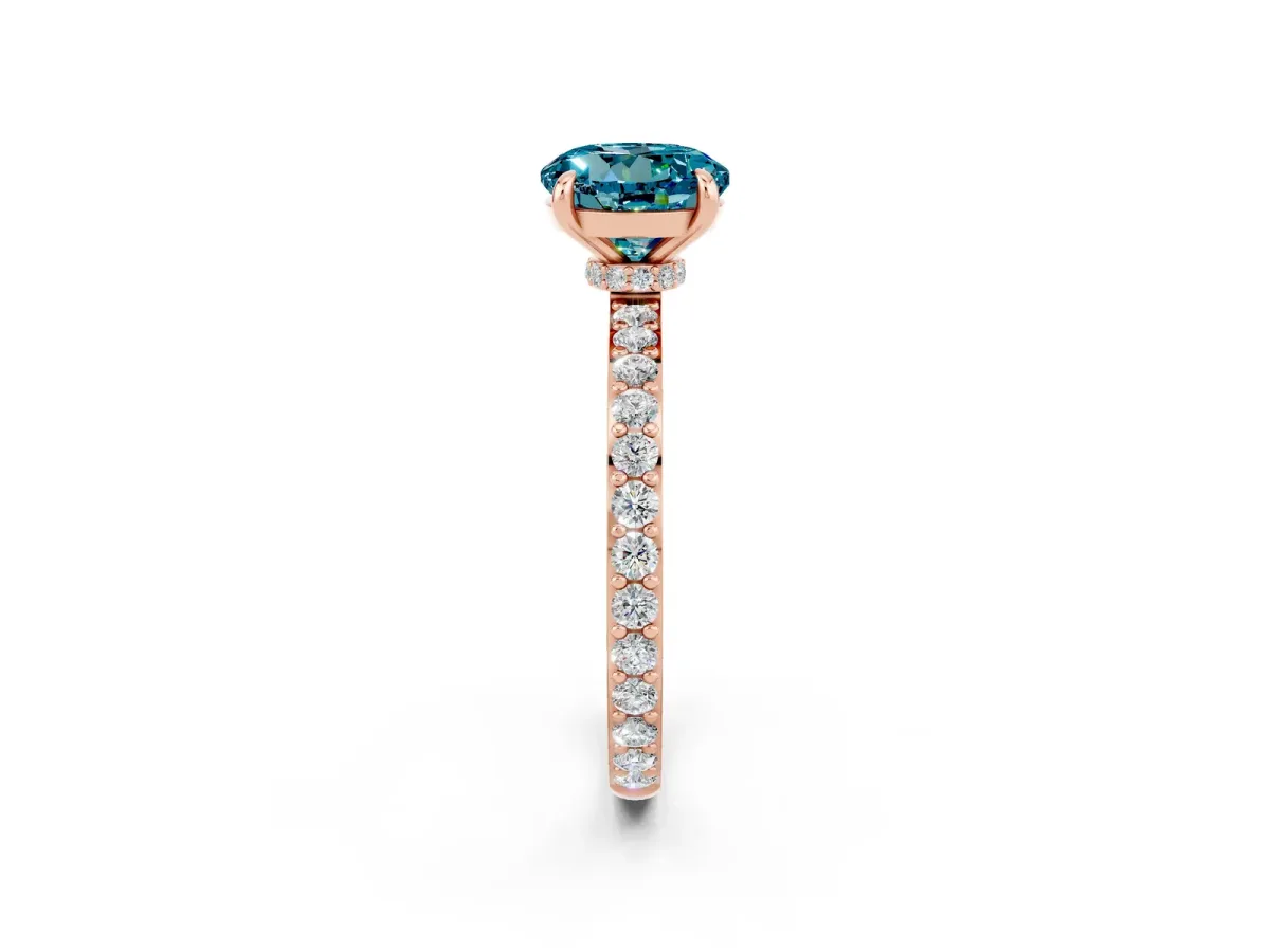 Round Cut Blue Topaz Solitaire Engagement Ring with Pavé Band and Four-Prong Setting Rose gold
